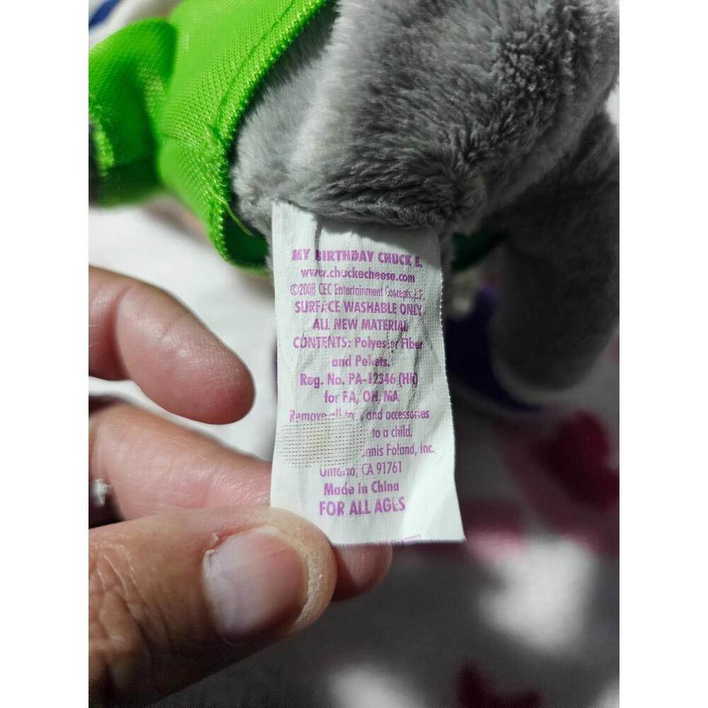 2008 Chuck E Cheese My Birthday Plush Toy Bean Bag Multicolor Cake Hat 11" Pizza - Picture 3 of 15